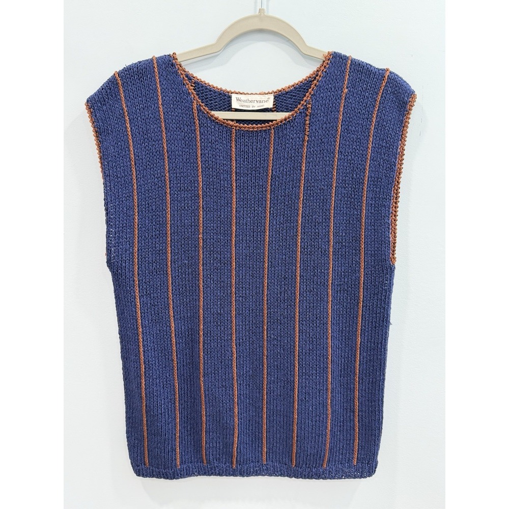 Weathervane Vintage Knit Sleeveless Sweater Blue Striped Layering L/XL Eclectic